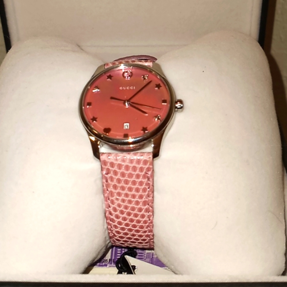 Gucci Pink Snakeskin Leather Band Watch - Picture 2 of 13